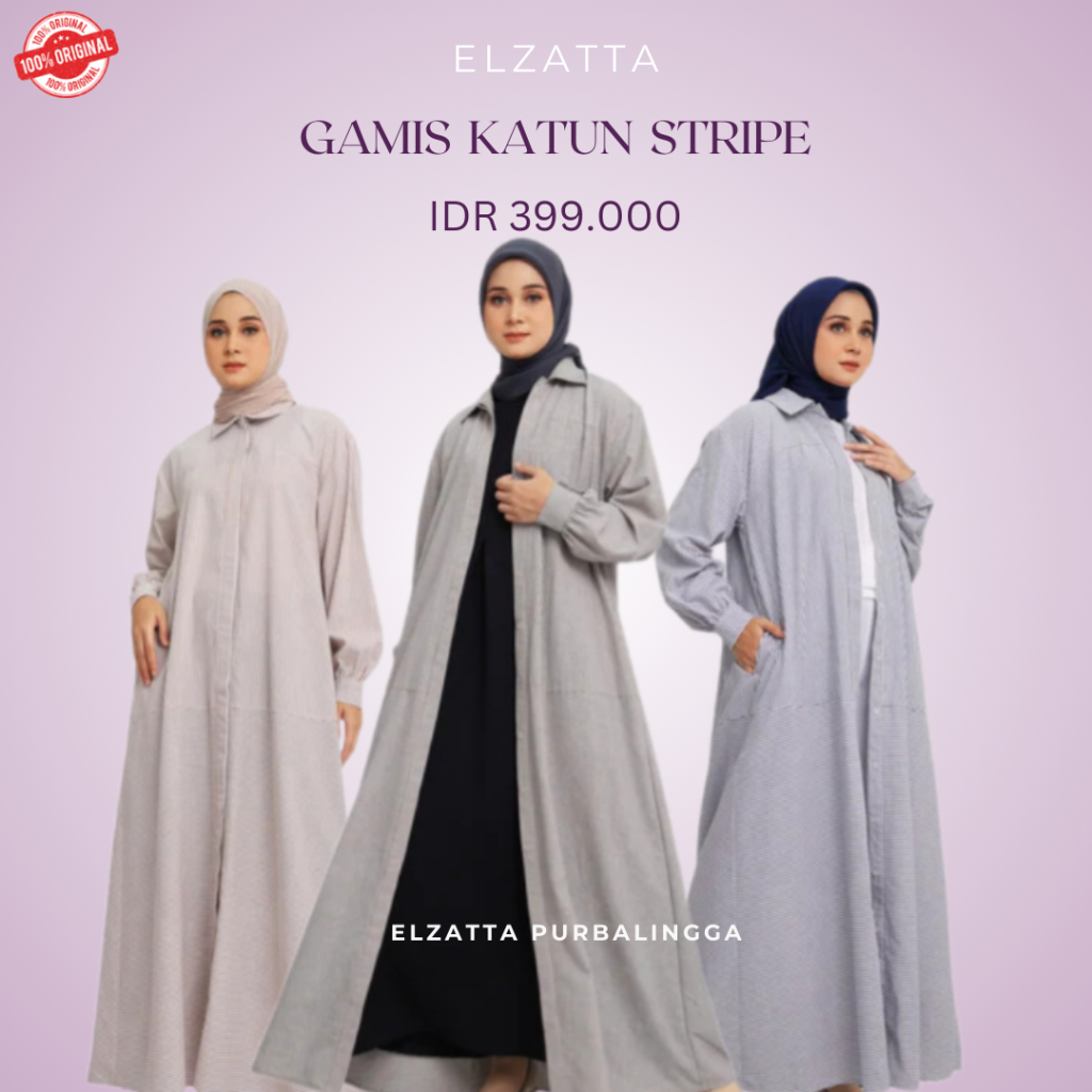 Elzatta Gamis Katun Stripe Gamis Wanita Bahan Katun Elzatta