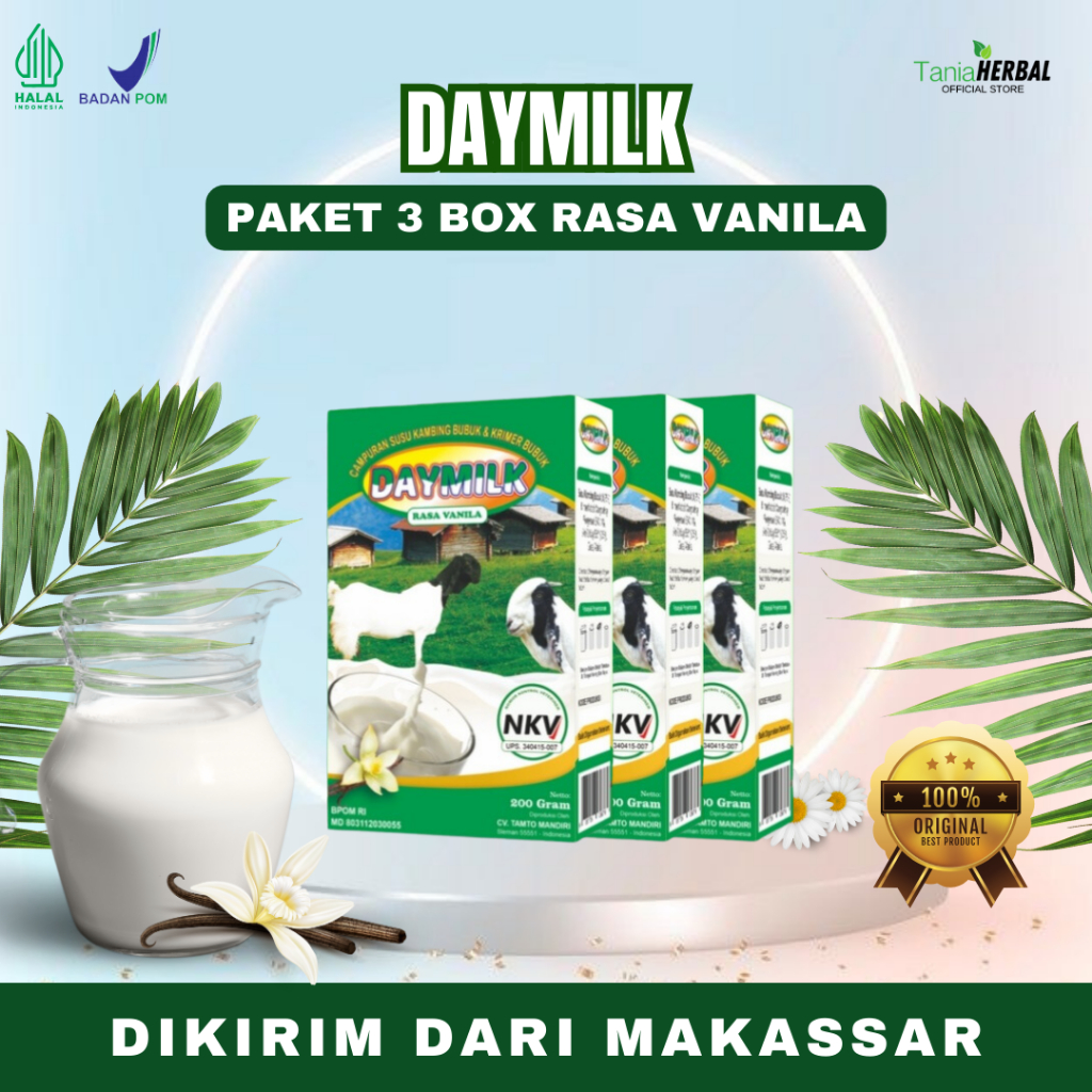 

[PAKET 3 BOX] DAYMILK RASA VANILA - Susu Kambing Etawa Tidak Bau Prengus Membantu Menjaga Daya Tahan Tubuh dan Bantu Jaga Kesehatan Sendi dan Tulang Dikirim Dari Makassar