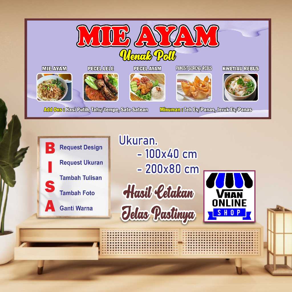 Custom Banner Spanduk MMT Mie Ayam Atau Bakso Murah Bagus