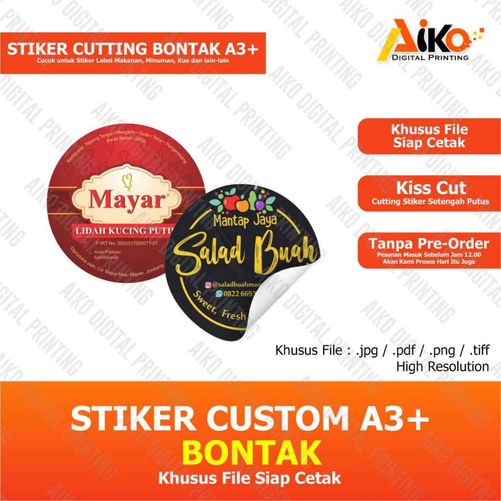 

STIKER CUSTOM LABEL MAKANAN / MINUMAN BONTAK A3+ CUTTING KISSCUT