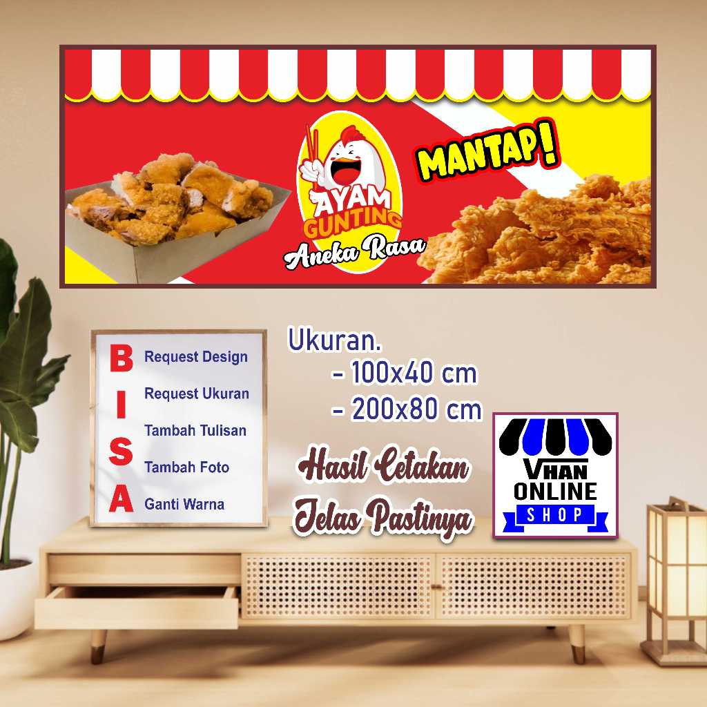Custom Spanduk MMT Banner Ayam Gunting atau Chicken Gunting