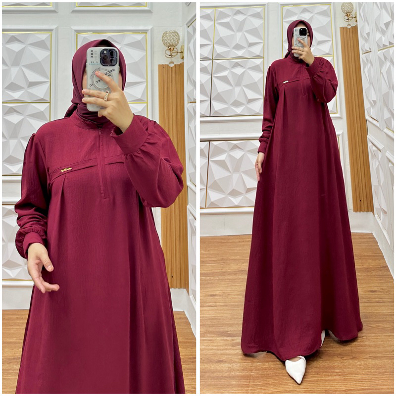ALDI BUSANA - (SALE) Kayla Dress Basic Gamis Polos Crinkle Airflow Premium Wanita Muslim Dewasa Rema