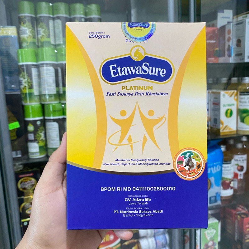 

Susu Etawasure – Susu Kambing Etawa 8 Bahan herbal alami kemasan 250gram/box - Susu Etawasure Untuk Nyeri Sendi dan Asam Urat Cocok untuk pegal linu - Susu Etawasure untuk syaraf kejepit dan osteoporosis - Susu Etawasure Resmi BPOM