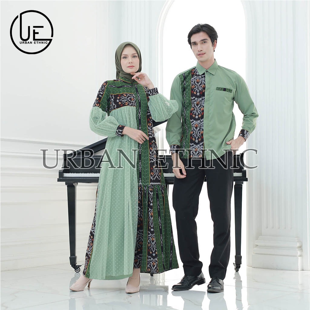 Set couple baju prewed, raya dress kemeja ethnic tenun troso, gamis raya tenun, dress wanita, set co