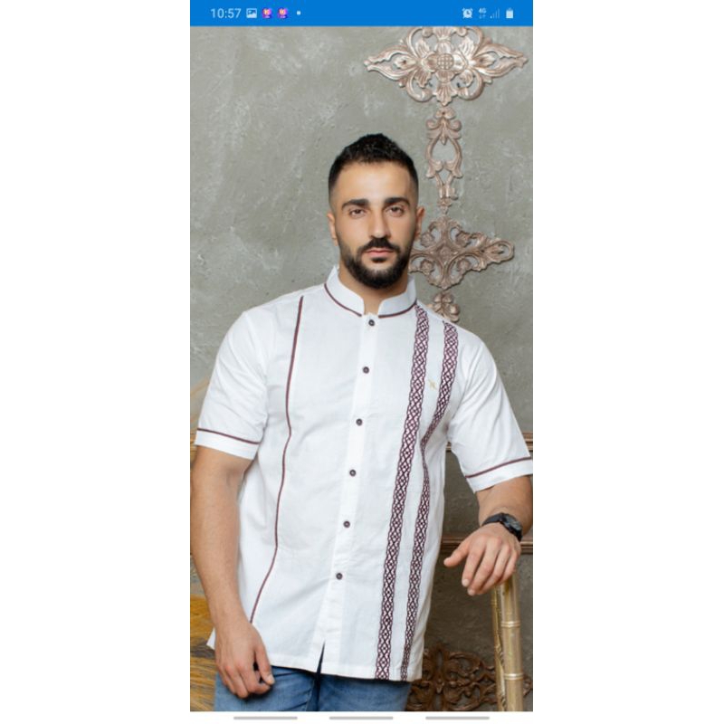 BUSANA ATASAN PRIA TAKWA KOKO NIZAR NV 4 TWIN PUTIH LENGAN PENDEK