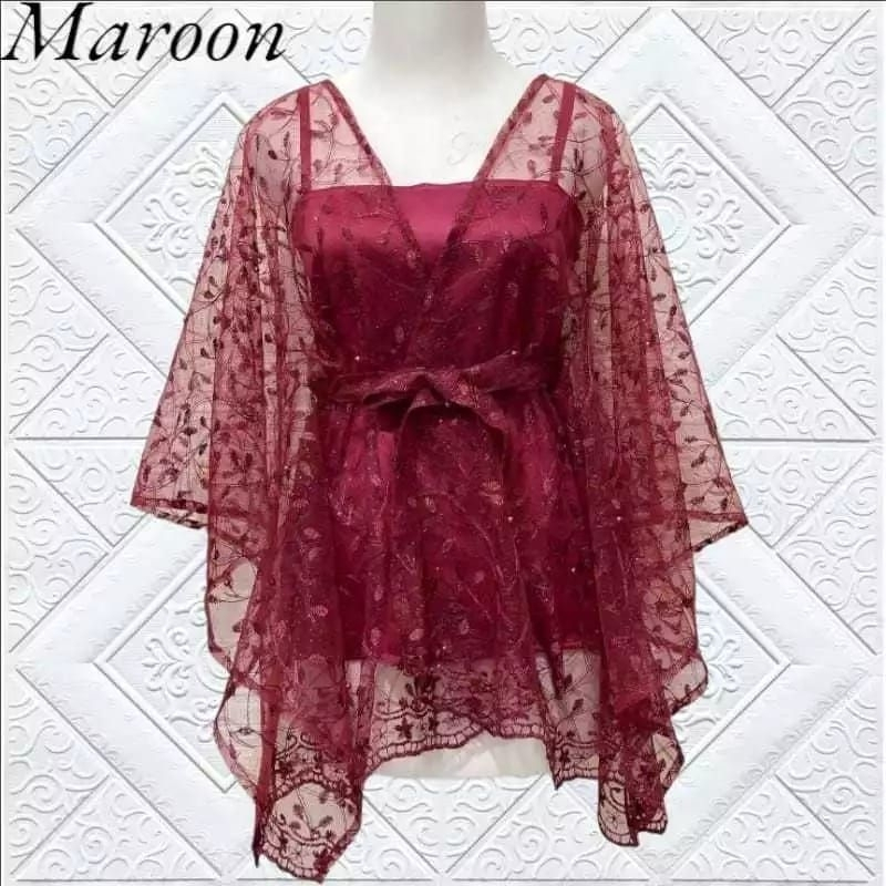 PROMO BISA COD CARDIGAN TILE TALI OUTER BROKAT KONDANGAN OUTER PESTA OUTER KEBAYA WARNA LILAC HITAM 