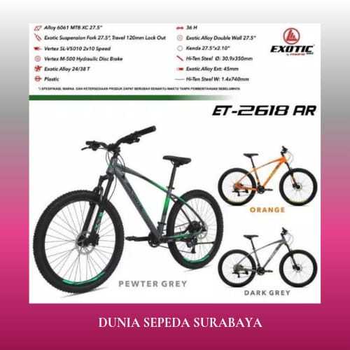 SEPEDA GUNUNG MTB 27,5 EXOTIC ET 2618 AR ALLOY HIDROLIK 10 SPEED TERBAIK