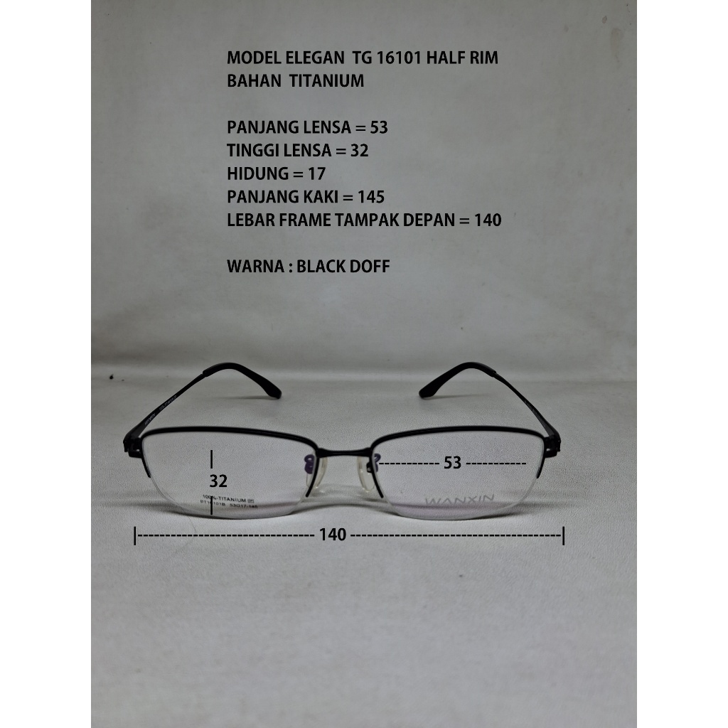 FRAME KACAMATA 16101 ELEGAN TITANIUM HALF RIM PRIA WANITA