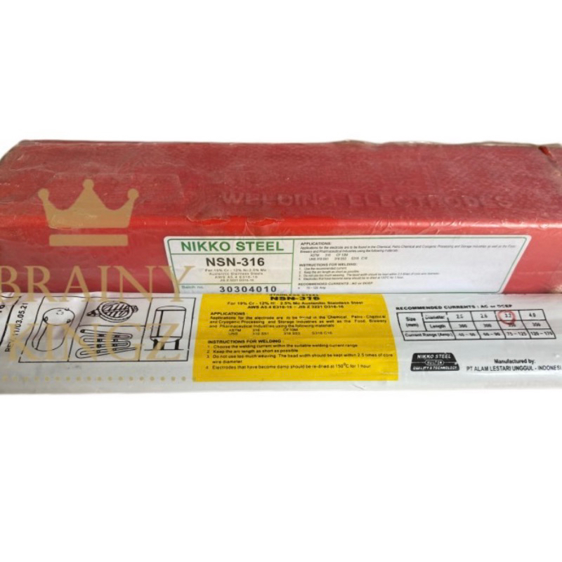 Kawat Las Stainless Nikko Steel NSN 316 E316 ukuran 2,6mm NSN316 2.6mm (1 KG)