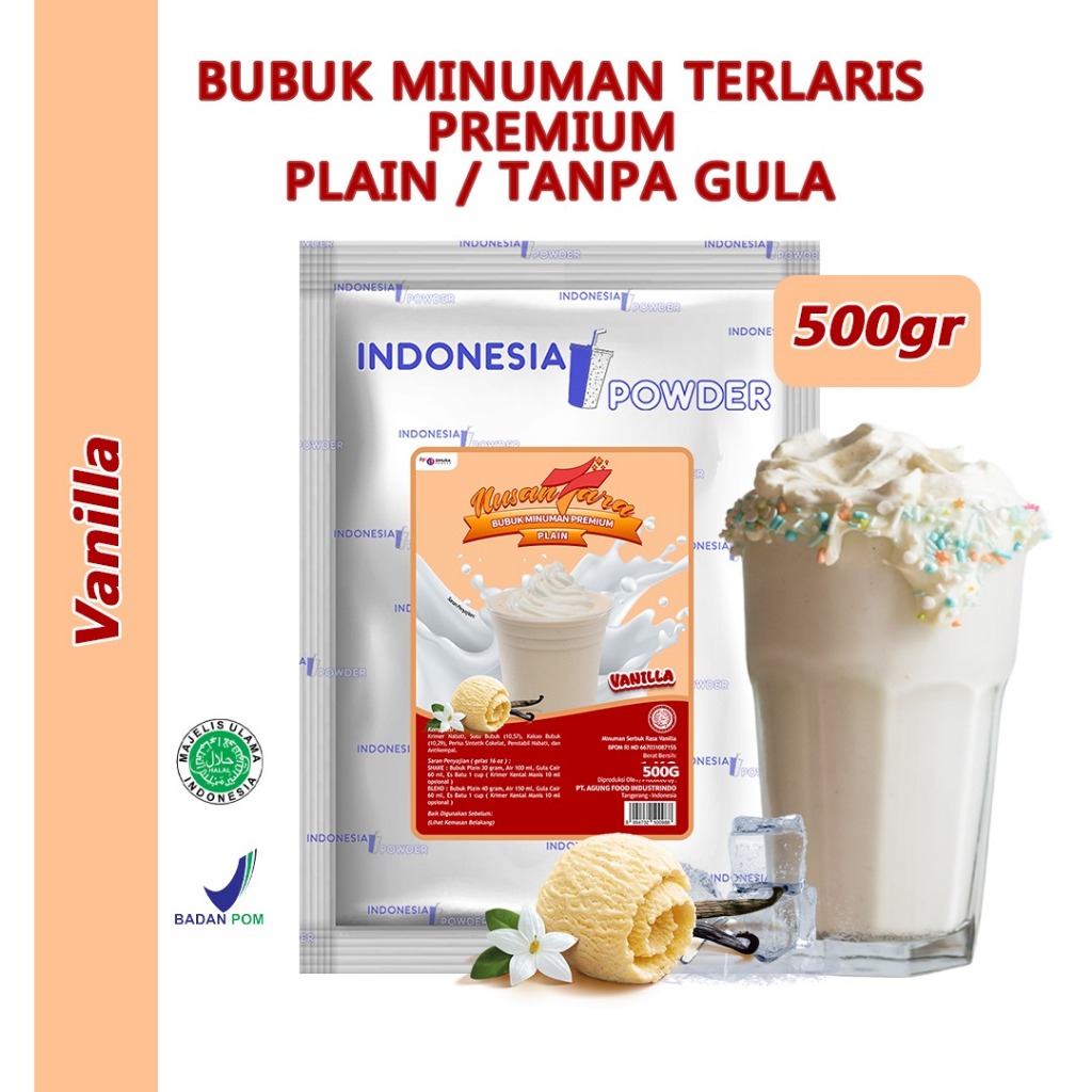 

NUSANTARA Bubuk Minuman Instant Premium Plain Tanpa Gula Horeca Rasa Vanilla / Vanila 500 Gr Omura Powder