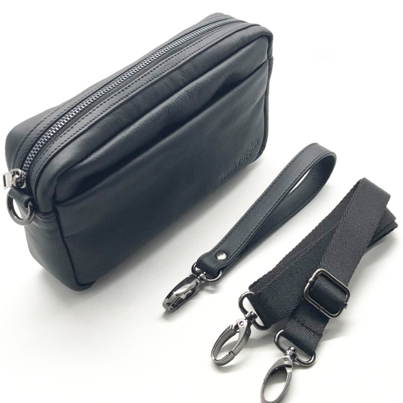 Pouch bag hush puppies logo bawah hitam ful kulit Original Full Tag Free Dust Bag hush puppies