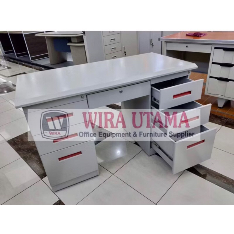 Meja Besi 1 Biro / Meja Kantor Besi 1 Biro / Meja Kerja Besi 1 Biro / Meja Besi Laci / Meja Besi + L