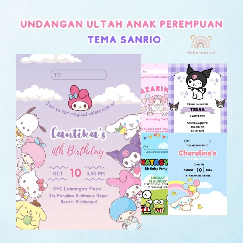 Undangan Ulang Tahun Anak Tema Sanrio Undangan Ultah Kuromi Cinnamoroll Mellody Undangan Ulang Tahun