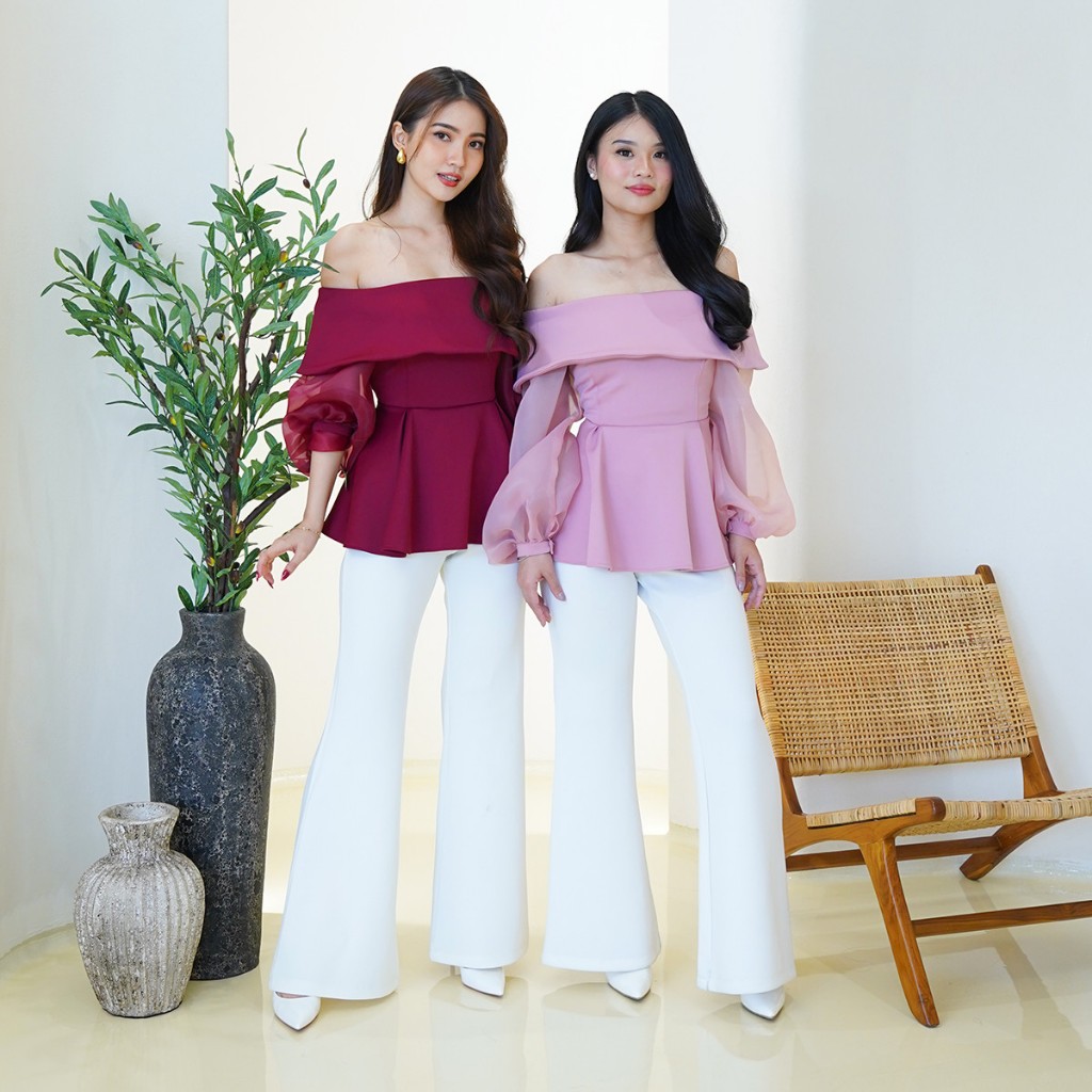 Blouse Wanita - Sabrina Organza Scuba Fayetta - Atasan Sabrina Baju Glamor Cewek