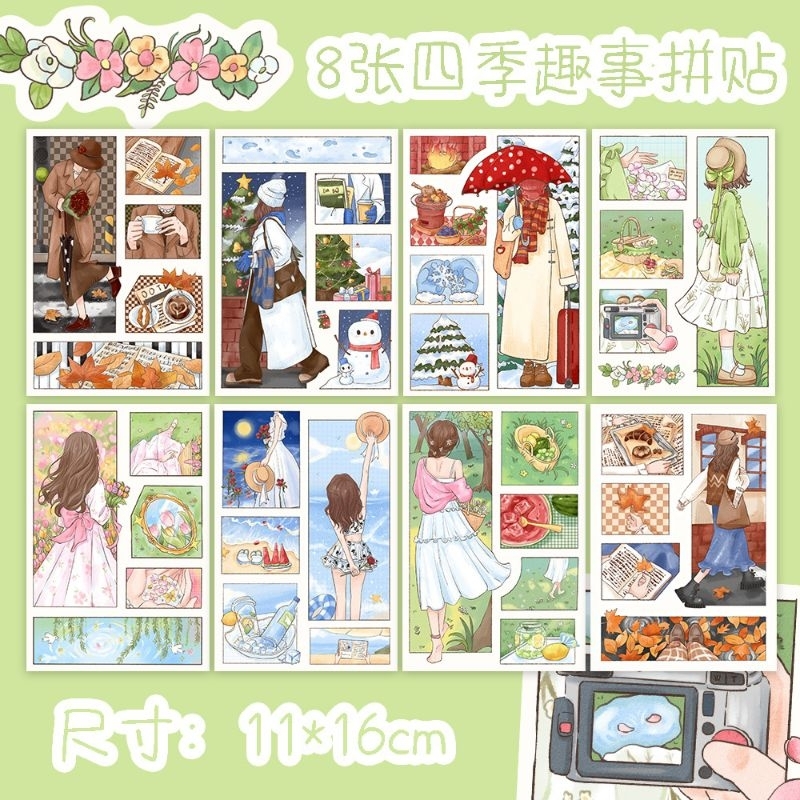 

[WindHeart] 8 lembar sticker sheet pack season girl style sticker sheet journal