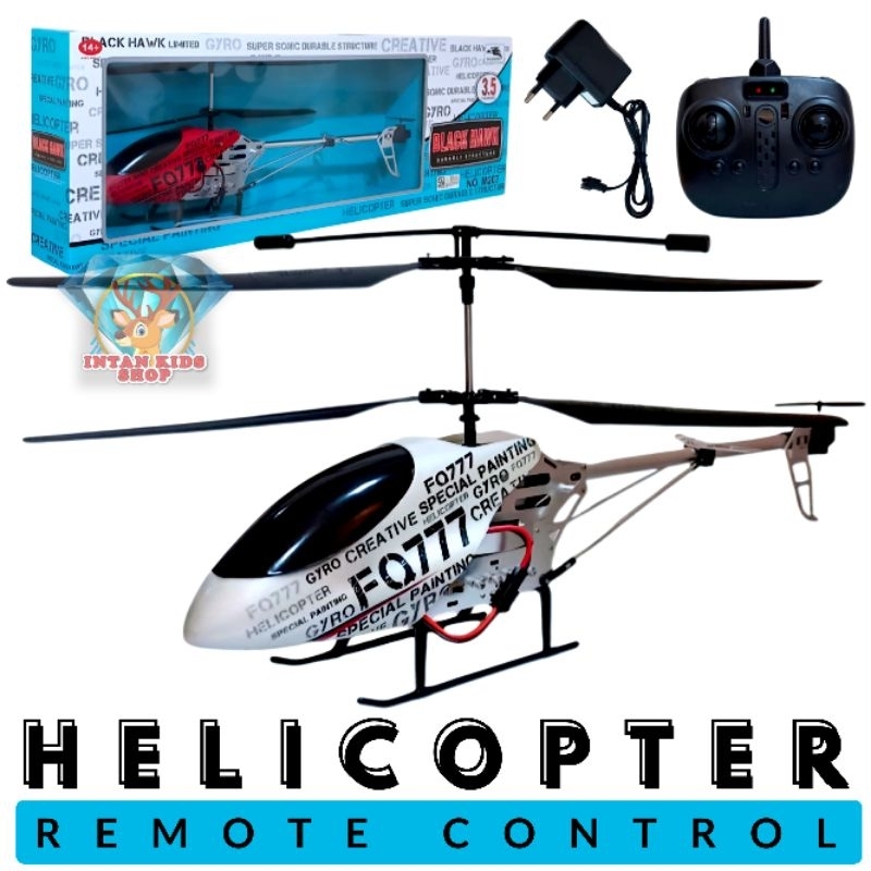 MAINAN ANAK REMOTE CONTROL  HELICOPTER GYRO BLACK HAWK DURABLE STRUCTURE 3.5 CHANNEL RC HELIKOPTER B