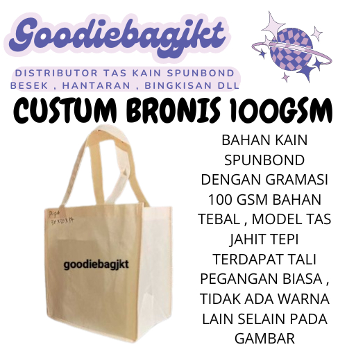 Tas Spunbond Goodiebag Tebal 100gsm bronis polos/ 1pcs