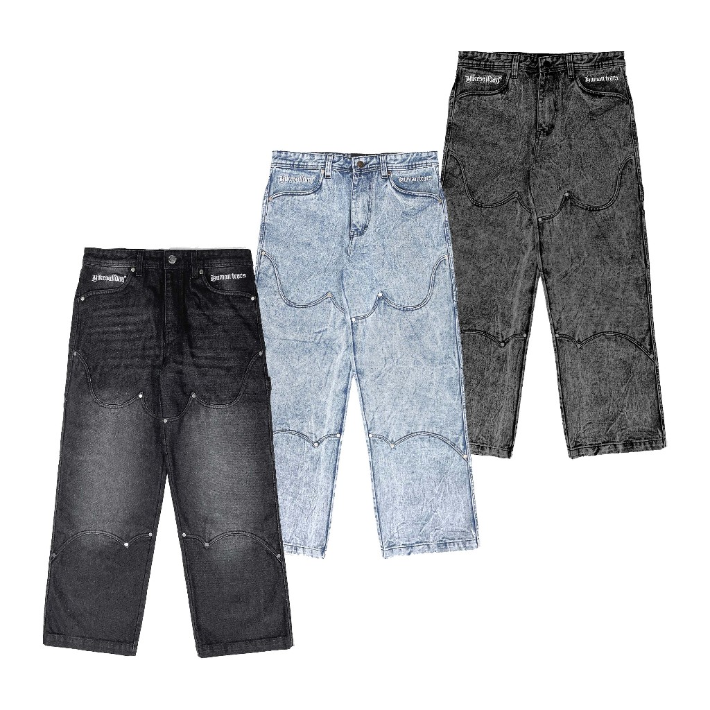 CARPENTER PANTS DOUBLE KNEE BAGGY | HUMAN TEARS | BLACK WASH | BLUE WASH | GREY WASH | YIKESALLDAY