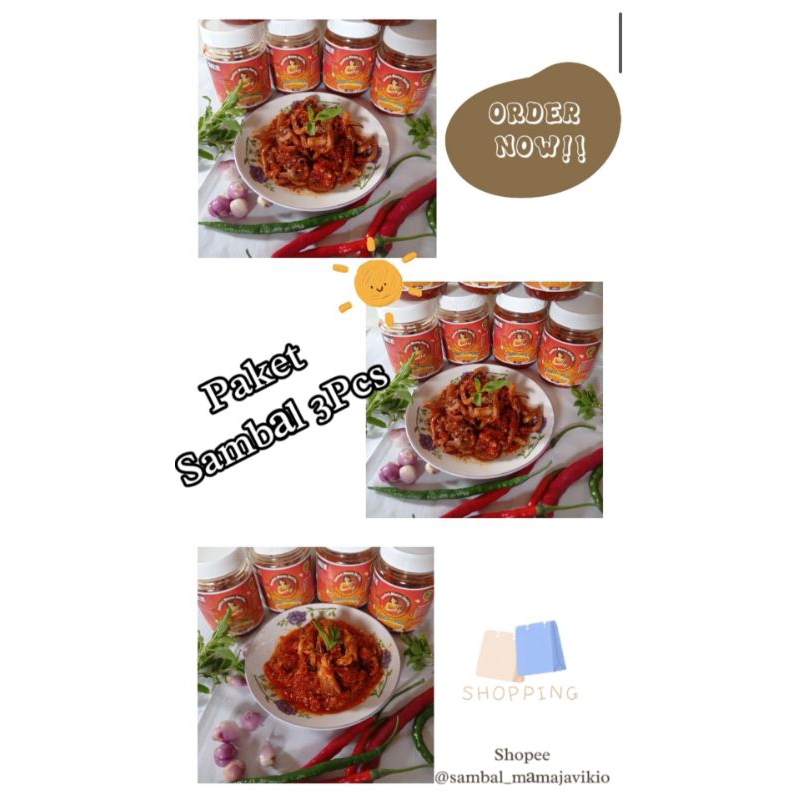 

Paket Sambal 3pcs Sambal Cumi/Ikan Suir/Ayam Suir/Teri Pete