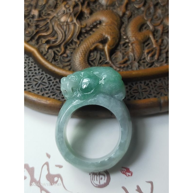 Cincin Giok Burma apple Green Pixiu sz 22 bersertifikat