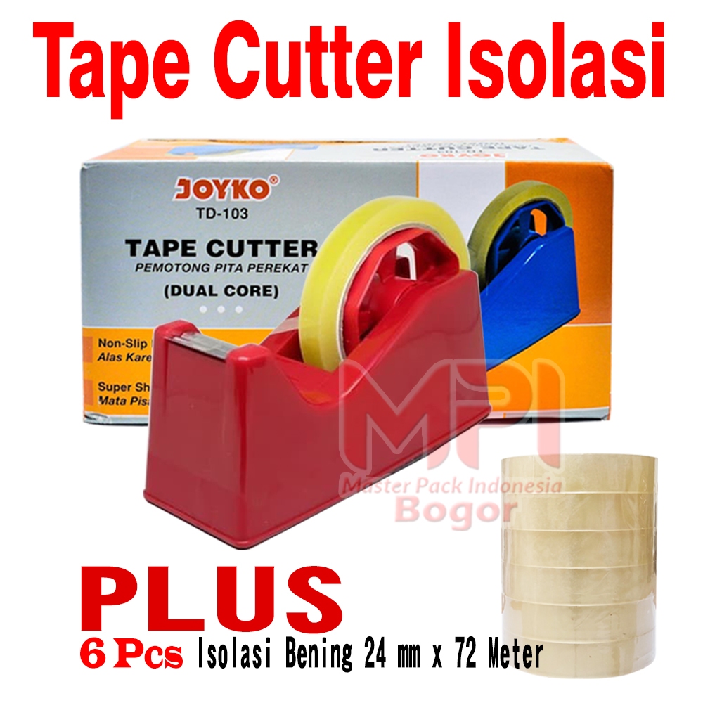 Dispenser Joyko Tape Isolasi TD-103 - Dispenser Lakban Isolasi Mini + 6 Pcs Isolasi Bening 24 x 72