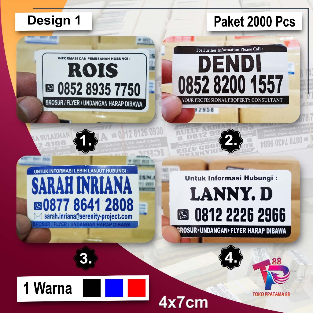 Isi 2000 Pcs Ukuran 4x7 Cm Label Sticker Nama /Stiker Nama Untuk Marketing Property /Mobil / Fragile