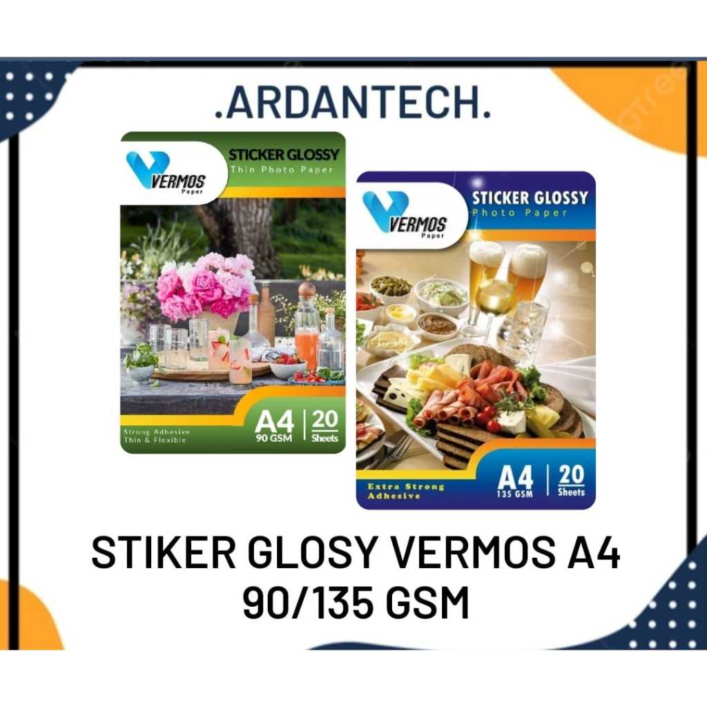 

Stiker Glosy VERMOS A4 90 GSM/135 GSM / Kertas stiker Photo glosy Vermos
