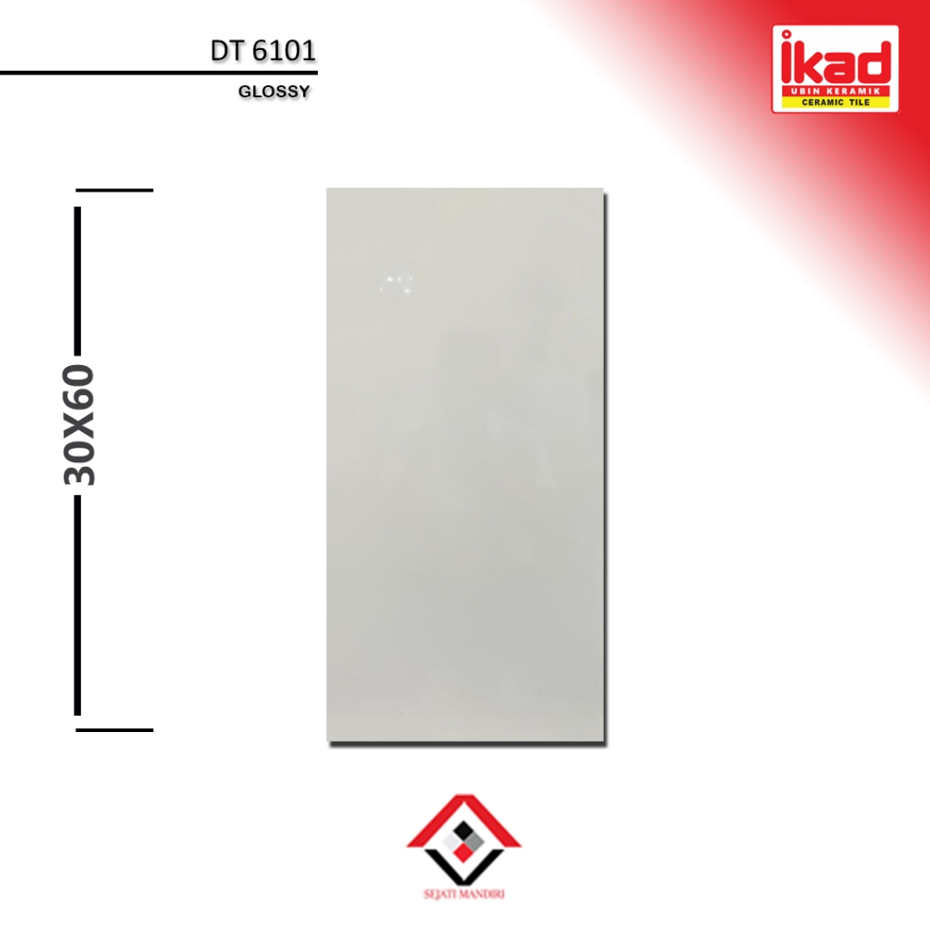 keramik 30x60 putih polos glossy - ikad dt6101