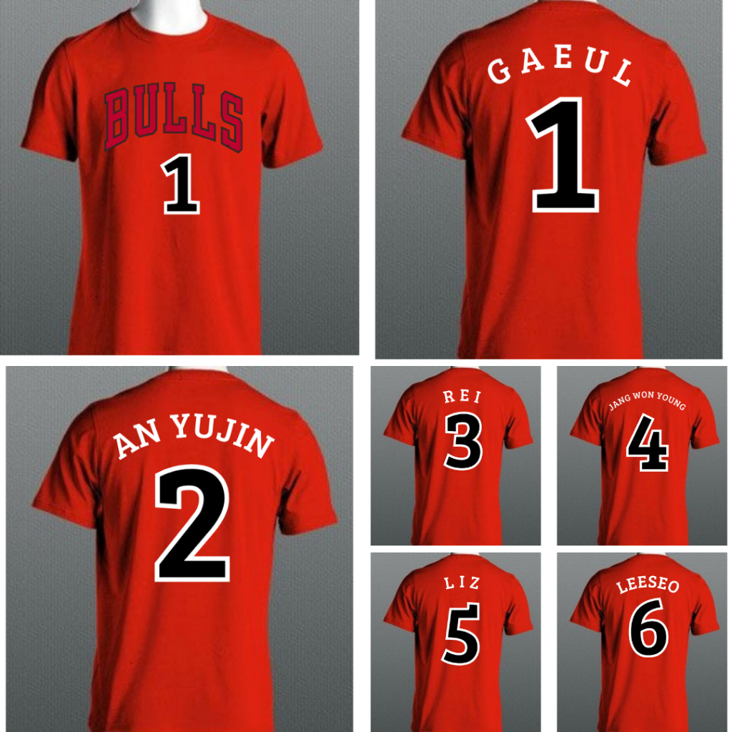 Kaos katun merah ive kpop baju atasan baseball basket korea gaeul yujin rei liz leeseo jang won youn
