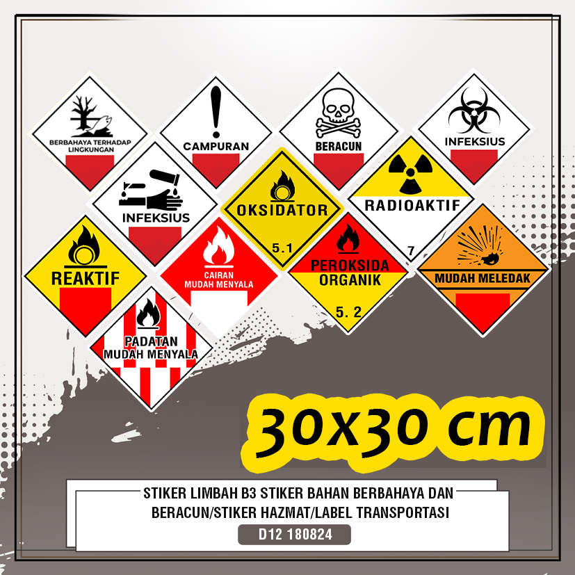 

STIKER LABEL B3 30 X 30 CM , LABEL TANDA ATAU SIMBOL TRANSPORTASI BAHAN MATERIAL BERBAHAYA multi