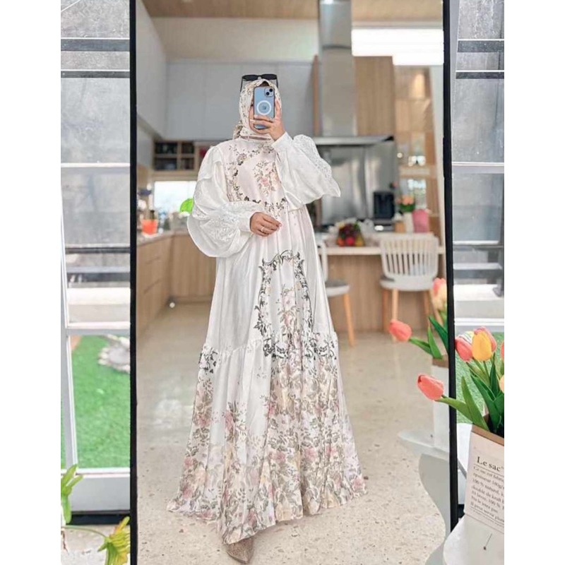 dress hijab shella saukia putih