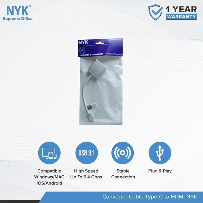 Konverter Kabel Type C To VGA NYk / CONVERTER TYPE C TO VGA FEMALE NYK