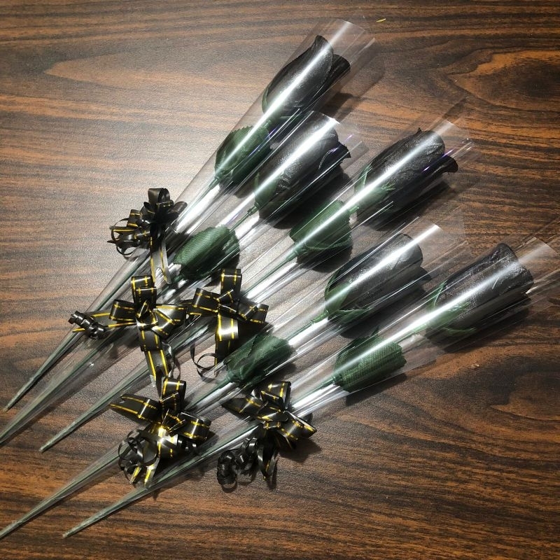 UM1 Bunga Mawar 1 Tangkai Plastik Bunga Valentine Bunga Mawar Palsu hitam Bunga Mawar Artificial