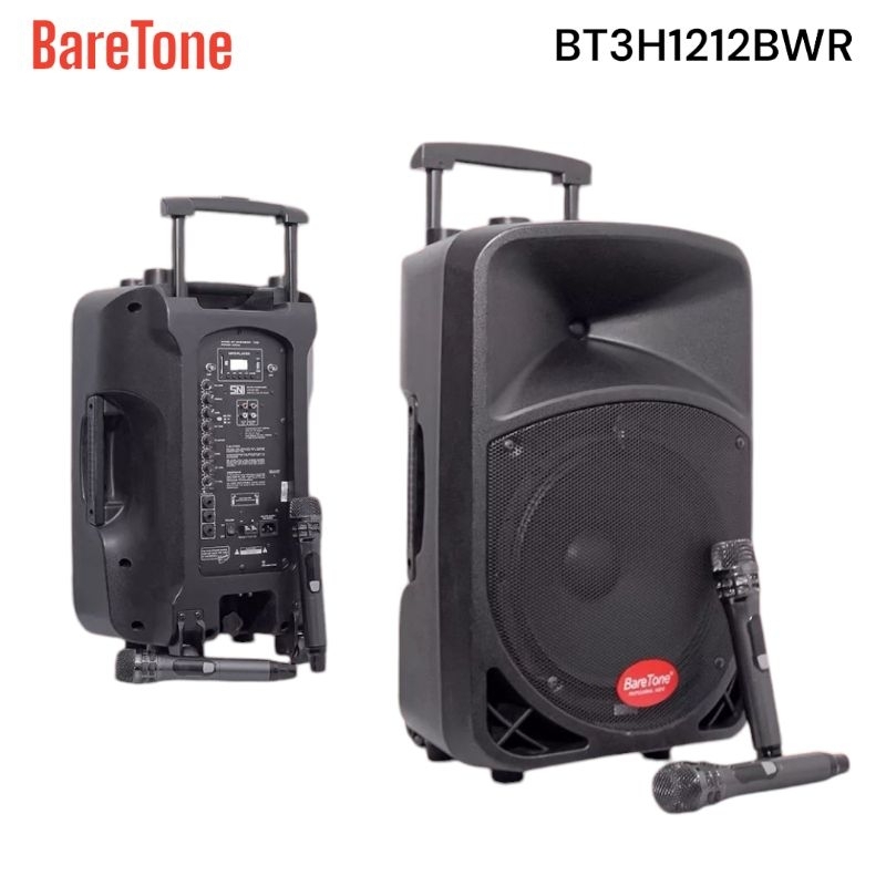 Speaker Portable 12 Inch Baretone BT3H1212BWR Bluetooth 2 Mic Wireless Original Baretone 12Bwr