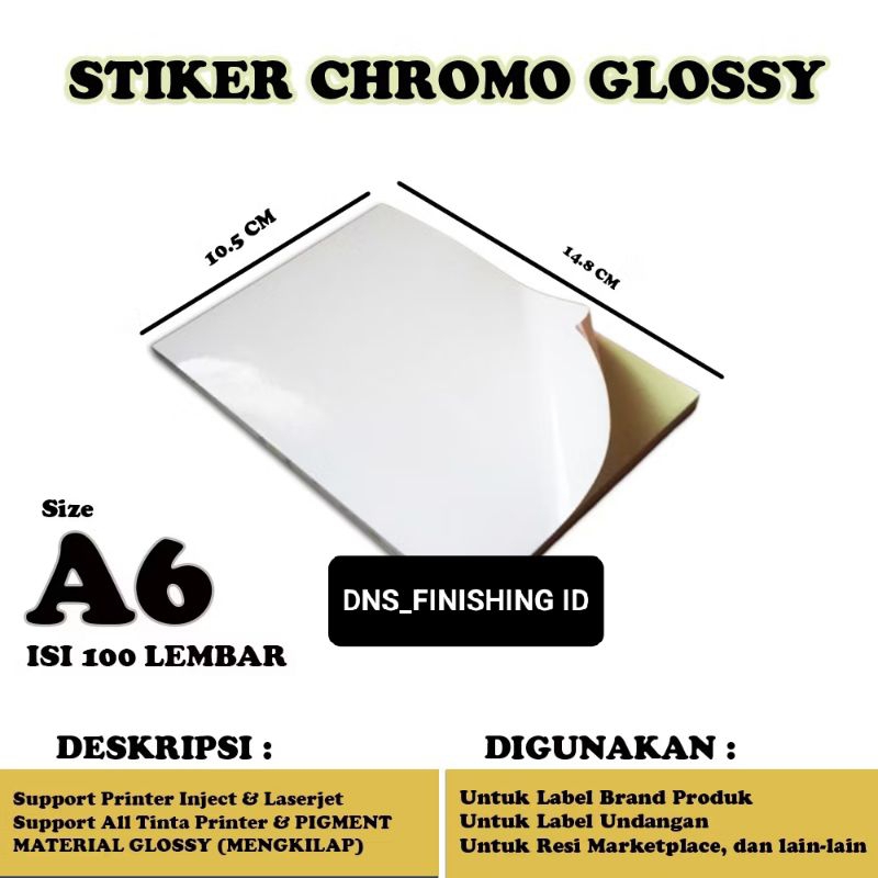 

Kertas Sticker A6 Glossy isi 100 lembar / 500 lembar / Stiker Glossy A6 / Kertas Stiker A6 Glossy by DNS_FINISHING ID