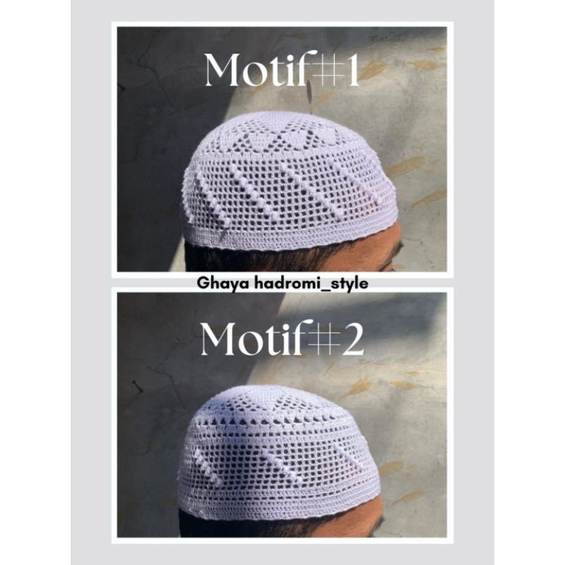 Peci Rajut Pria Dewasa Premium Motif Timbul Putih Tebal 2 Variasi Motif GHAYA HADROMI_STYLE