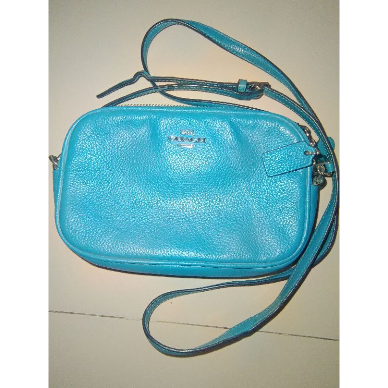 (Preloved Pedas) Coach* Tosca Blue Leather Camera and Phone Sling Bag