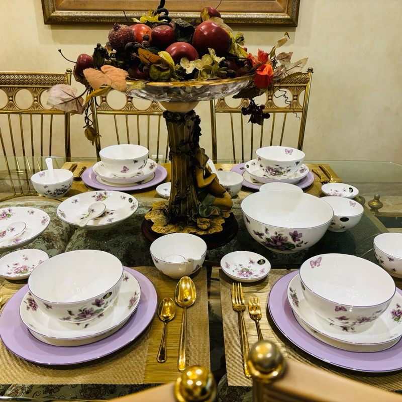 Dinner Set Aynsley England Butterfly Violet 31 Pcs Mewah Cantik Piring Set