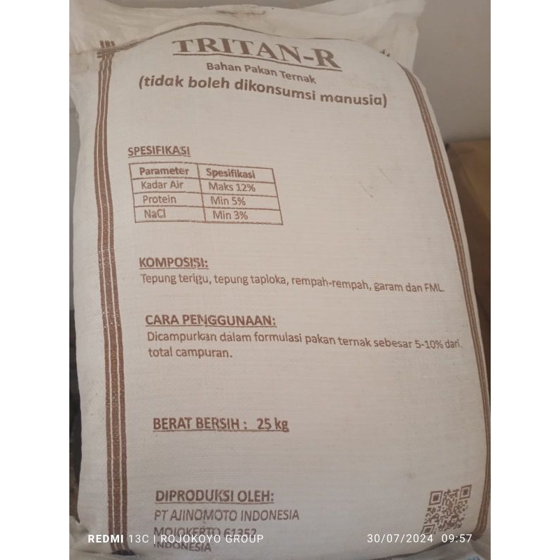 Tritan-R Bahan Pakan Ternak 25 Kg by Ajinomoto - Nutrisi Lengkap dengan Aroma Kaldu