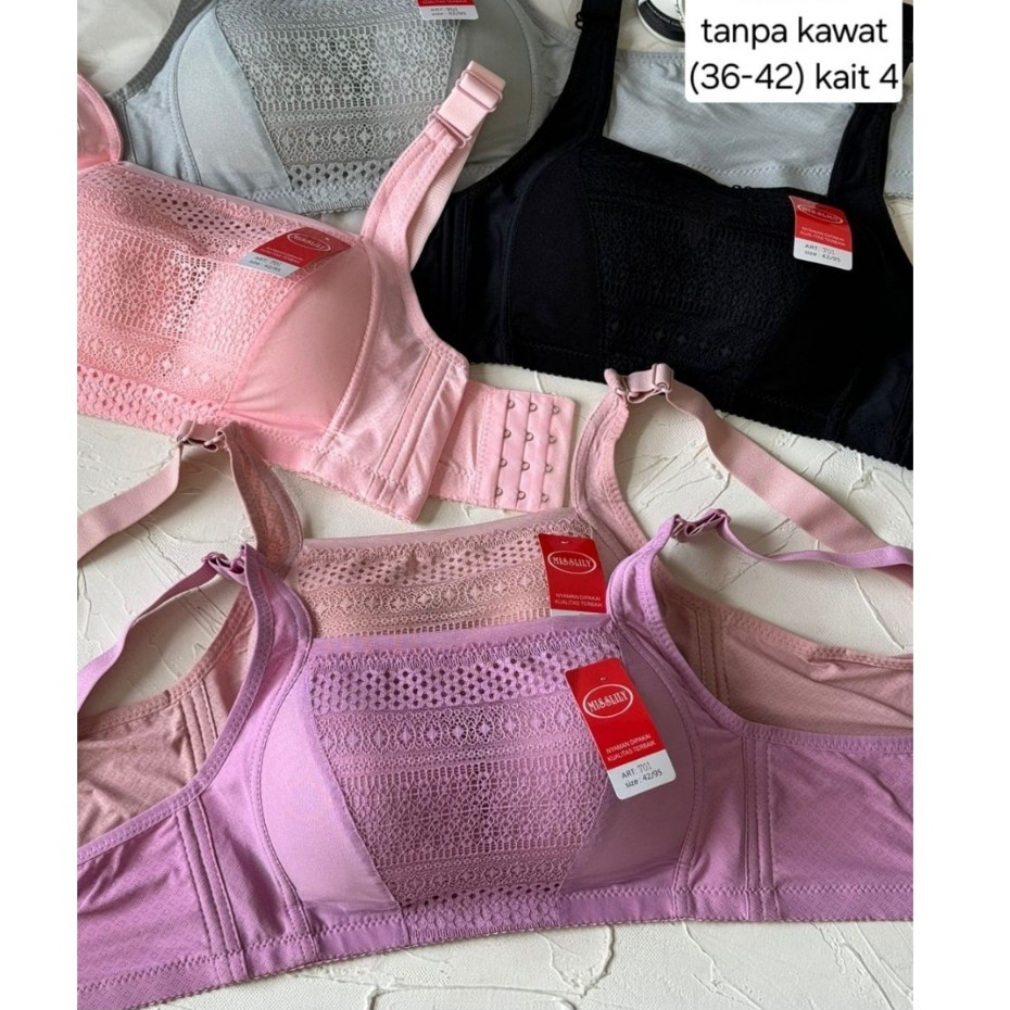 3PCS BRA KEMBEN KAIT 4 NON KAWAT MEWAH ELEGAN BH KEMBEN MISSLILY BRA MODEL KEMBEN 701