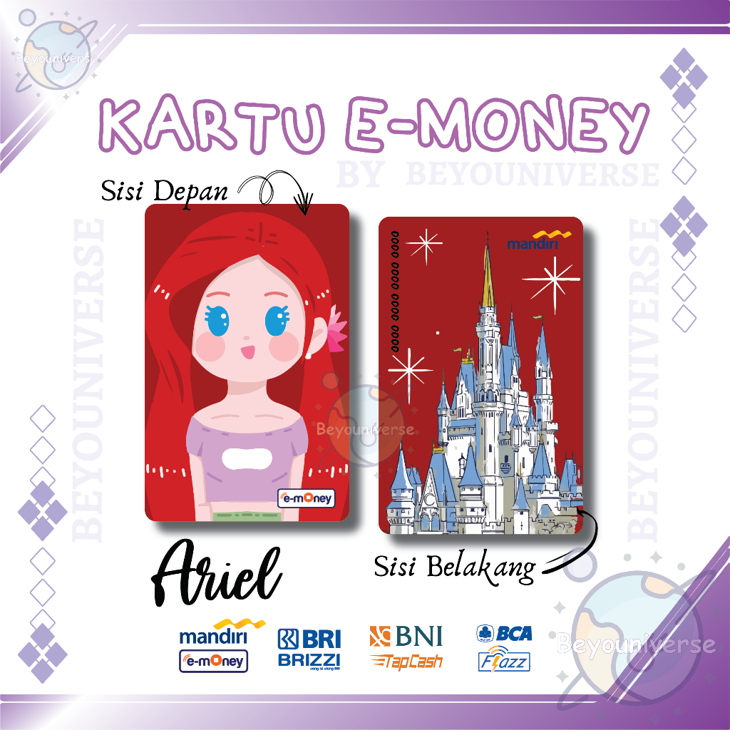 Emoney Etol Snow White Ariel Belle Princess Disney Mulan Elsa Mandiri BCA Flazz gen 2 Tapcash Brizzi