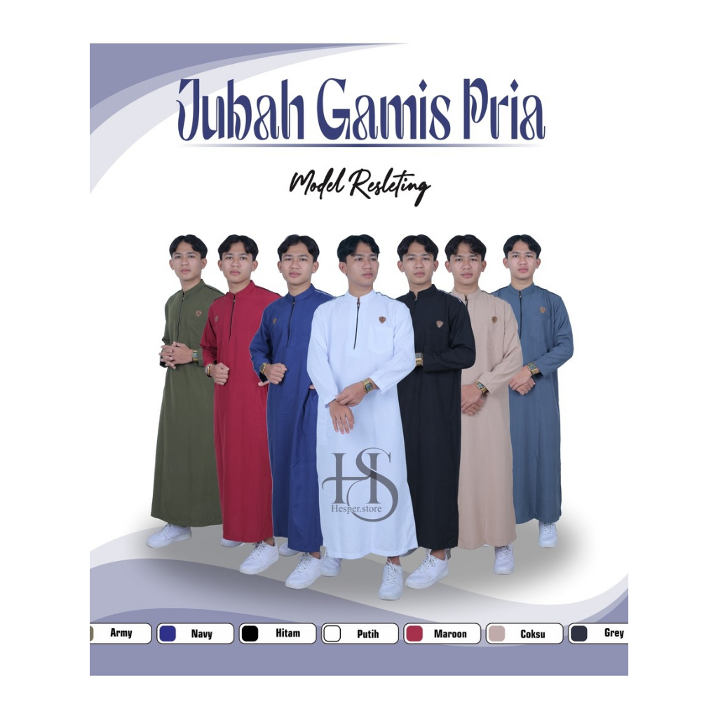 Jubah Gamis Pria Remaja Dewasa Eksklusif Jubah Pria Muslim Model Resleting Premium