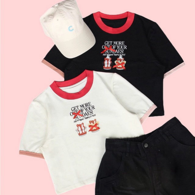 Sundae Ribbon Baby Tee / Kaos Wanita / Atasan Wanita / Casual / Korean Top  I Atasan Korea Anak Dewa