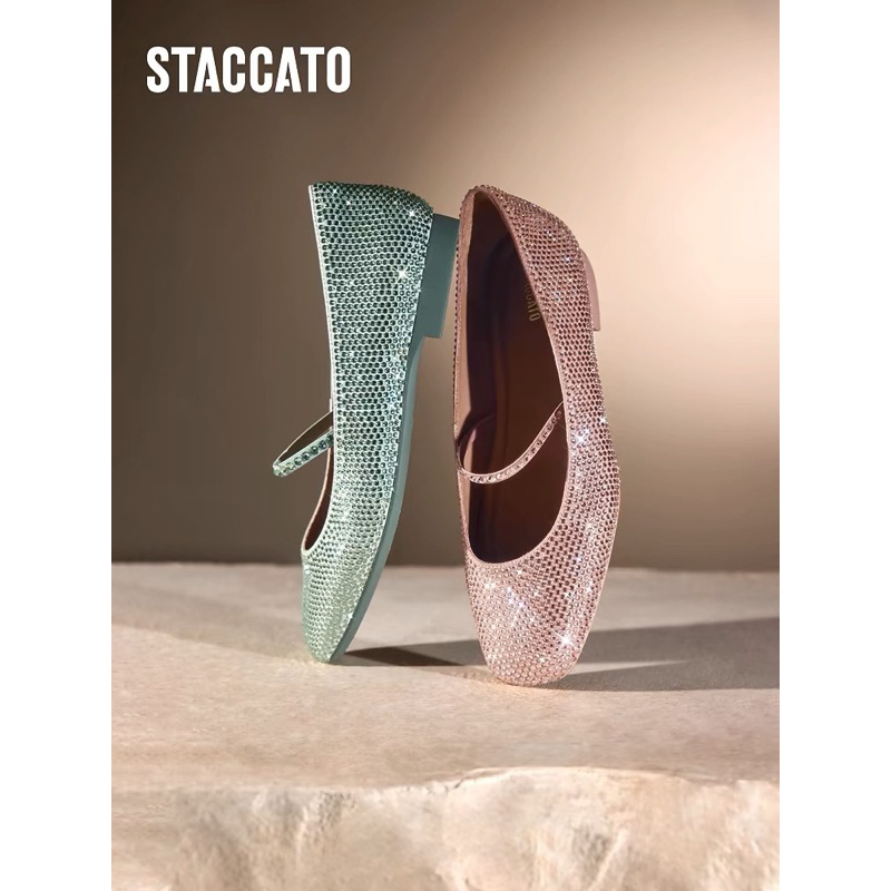 NEW TerMurah ORIGINAL Staccato Official EPQ11CQ4 Blue Green Hijau Tosca Pink Flat Shoes Blink Bling 