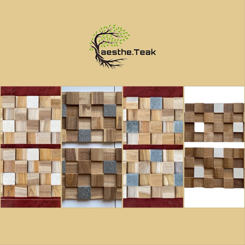 Panel Dinding Hiasan Dinding kayu jati motif kotak 3D berkualitas