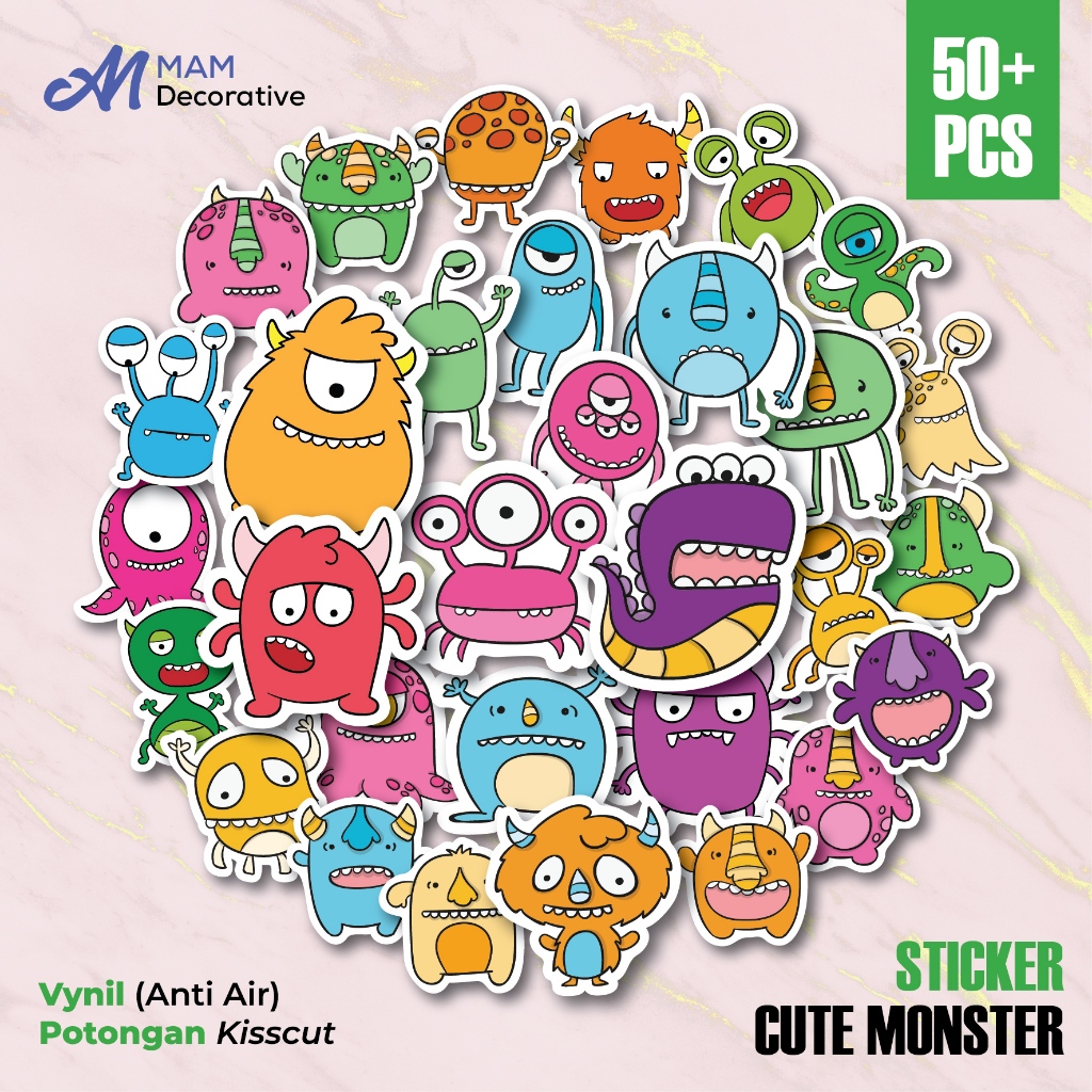 

50 PCS STIKER CUTE MONSTER Vinyl Waterproof | Stiker Helm Buku Journal Casing HP Laptop