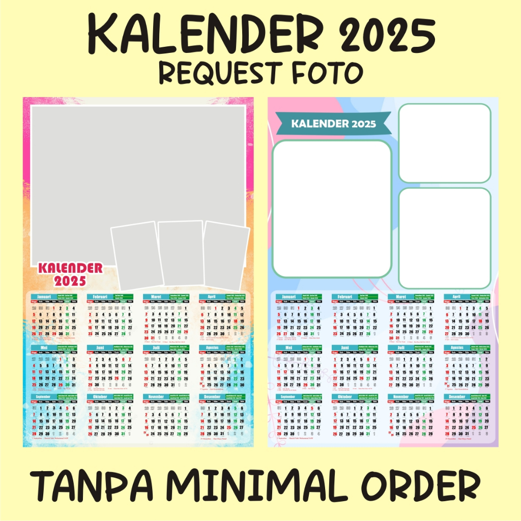 

( COD ) KALENDER DINDING 2025 CUSTOM FOTO UKURAN 32 x 48 CM SERI 1