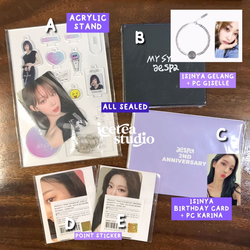 [ready stock ada video] SEALED OFFICIAL md aespa photocard pc bracelet anniversary point sticker acr