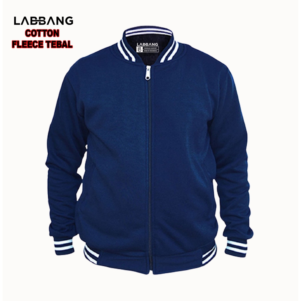 LABBANG Jacket Varsity Baseball Resleting Polos Pria Wanita Cotton Fleece Premium