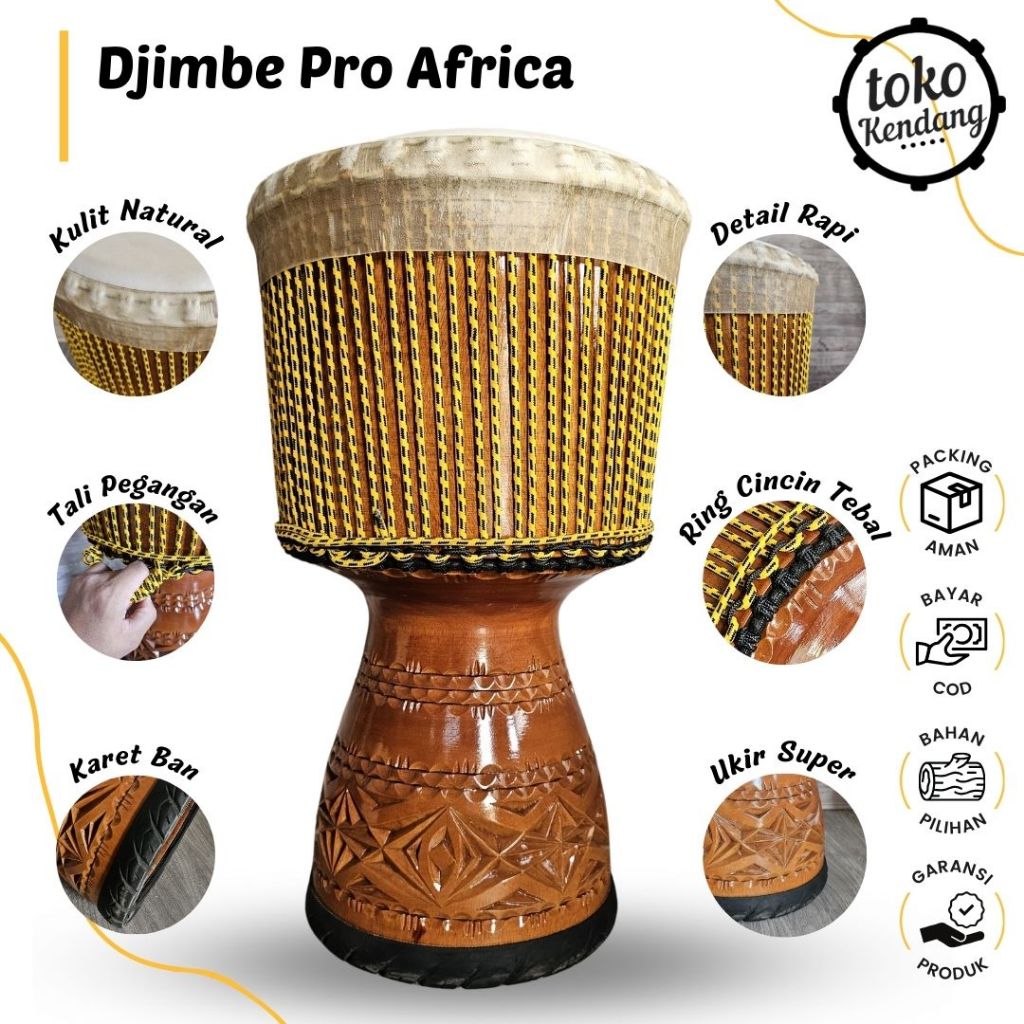 Kendang Jimbe Pro Gendang Afrika Reggae Ukuran Jumbo 60cm 13 inch Kelas Profesional Bergaransi